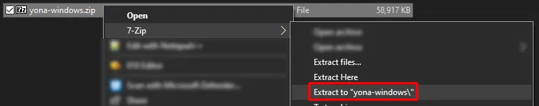 Extract Yona with 7-Zip