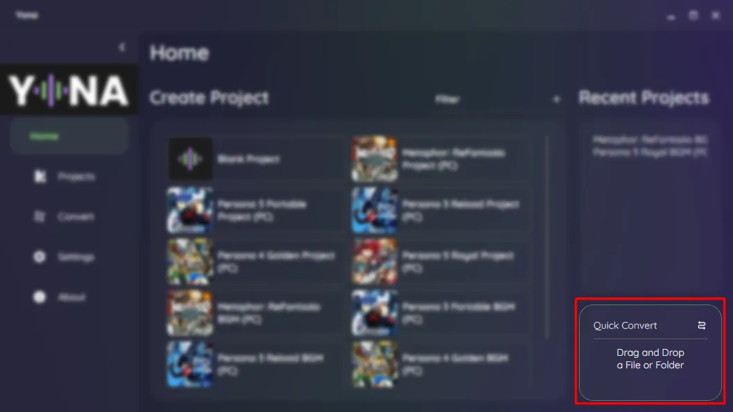 Yona's Home page Quick Convert drop zone.