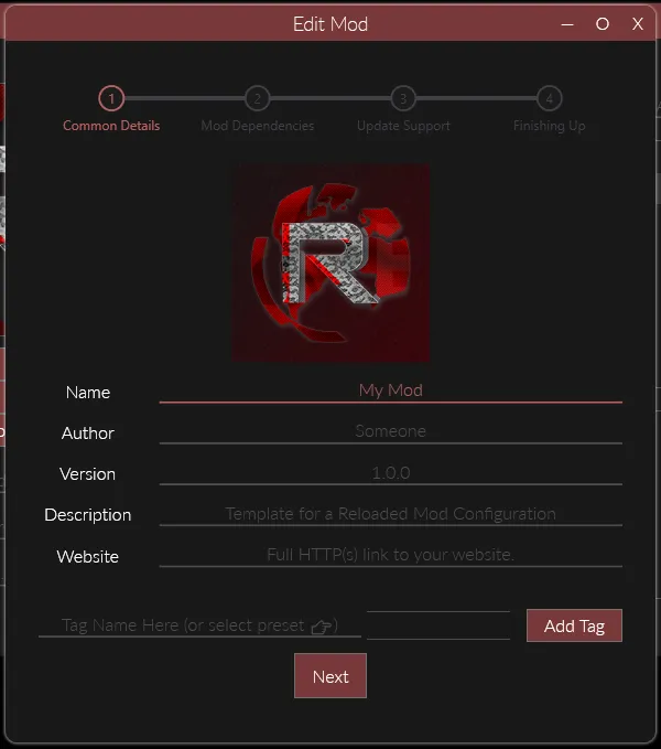 Creating a Mod, setting common details.