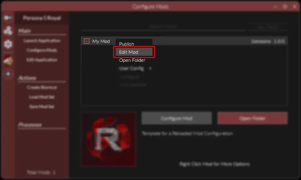 Edit a mod by right-clicking it in the Mods List.