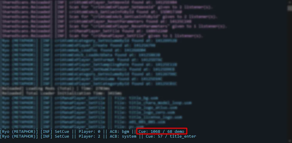 Example cue from the console using Ryo's Developer Mode.
