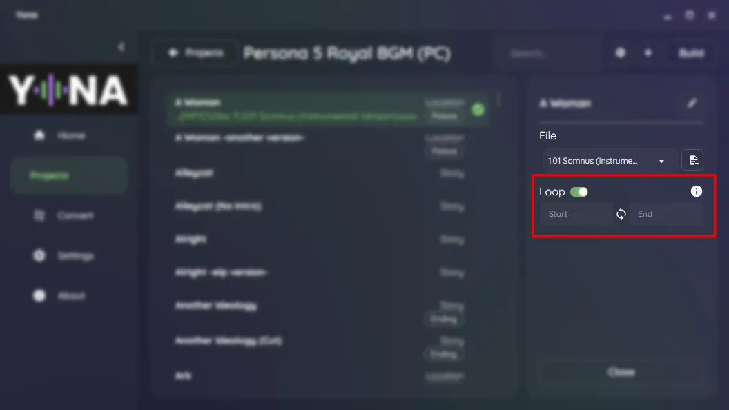 The Track Panel's loop settings will unlock after selecting a file.