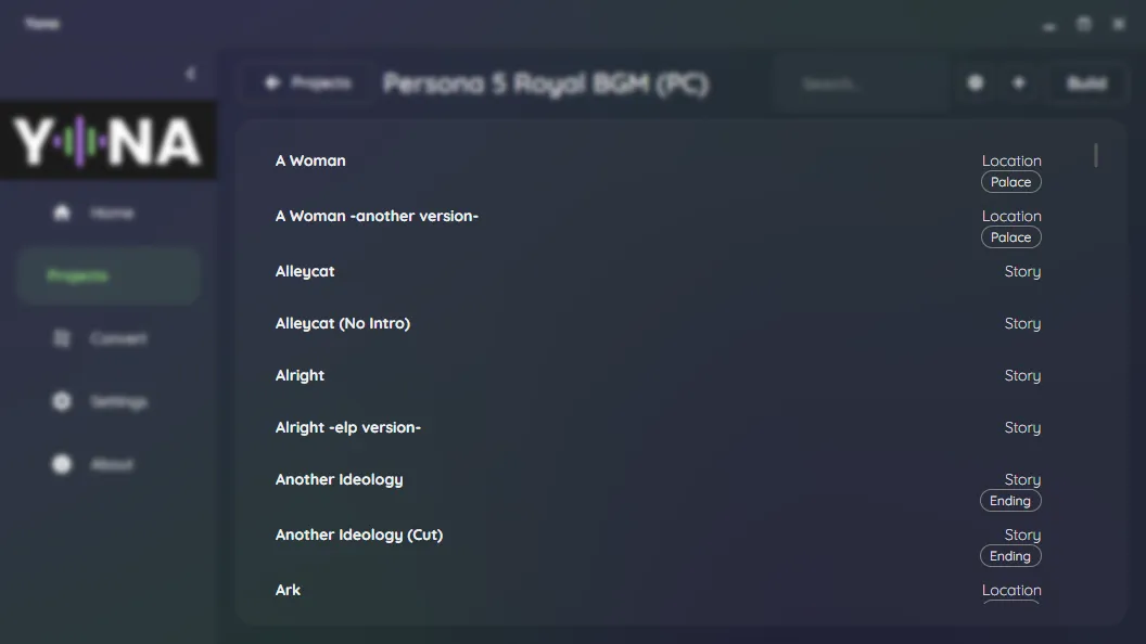 The project tracklist.