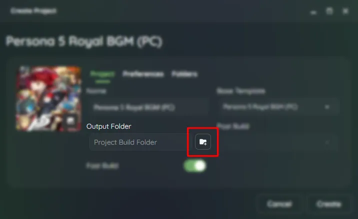 Select Project Output Folder